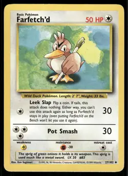 Pokemon Cards Farfetch'd 27/102 Base Set WOTC Uncommon LP - Image 1