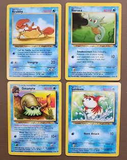 Pokemon Lot 4 Cards Krabby 51/62, Horsea 49/62, Omanyte 52/62, Goldeen 53/64 - Image 1