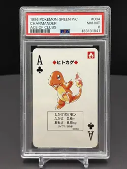 1996 POKEMON GREEN VERSION PLAYING CARDS ACE OF CLUBS #004 CHARMANDER PSA 8 - Image 1