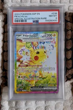 2024 POKEMON SSP EN-SURGING SPARKS SPECIAL ILLUSTRATION RARE PIKACHU EX PSA 8 - Image 1