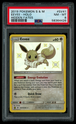 PSA 8 NM-MT Pokemon Hidden Fates Eevee SV41/SV94 Shiny Holo - Image 1