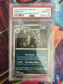 2025 Pokemon Prismatic Evolutions Umbreon Pokeball Reverse Holo PSA 10 - Image 1