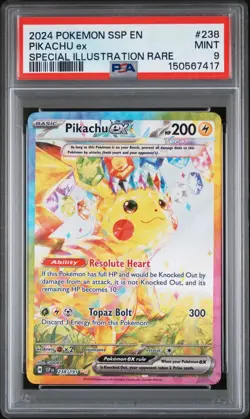 2024 Pokemon SSP EN Surging Sparks Pikachu EX Special Illustration Rare PSA 9 - Image 1