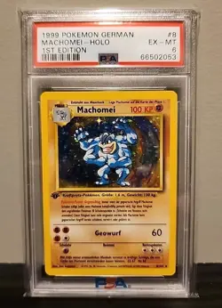 1999 Pokemon 1st Edition Base Set Machomei Machamp German Holo 8 PSA 6 EX-MT - Image 1