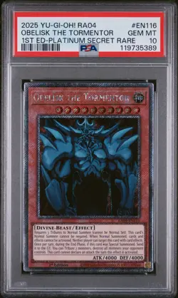 2025 YU-GI-OH! RA04-QUARTER CENTURY STAMPEDE 1ST ED OBELISK THE TORMENTOR PSA 10 - Image 1