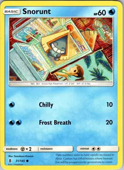 Pokemon TCG Snorunt Sun & Moon Guardians Rising 31/145 Regular Common Card NM - Image 1