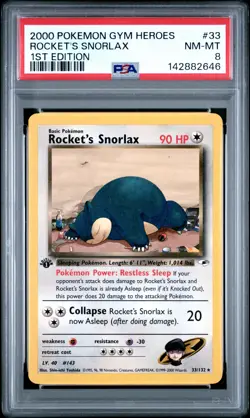 2000 POKEMON GYM HEROES 1ST ED #33 ROCKET'S SNORLAX PSA 8 - Image 1