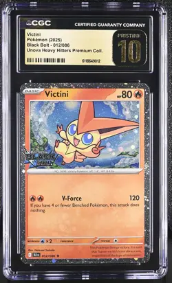 2025 Pokemon Victini 012/086 Black Bolt Stamped Cosmos Holo CGC 10 Pristine - Image 1