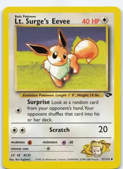 Lt. Surge's Eevee 051/132 Uncommon Unlimited Gym Challenge LP Pokemon - Image 1