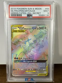 PSA 9 Moltres & Zapdos & Articuno GX 69/68 - Pokemon TCG Hidden Fates Full Art - Image 1