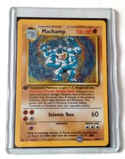 1 USED 1st edition Pokemon MACHAMP Card BASE Set 8/102 Holo Rare - Image 1