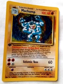1 USED 1st edition Pokemon MACHAMP Card BASE Set 8/102 Holo Rare - Image 2
