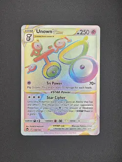 Pokemon TCG Unown Vstar 199/195 Rare Silver Tempest Sword & Shield Rainbow Holo - Image 1