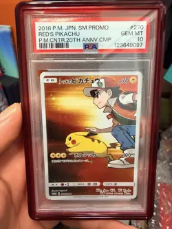 Pokemon 2018 Red's Pikachu 270 20th Annv SM Promo Japanese GEM MINT PSA 10 - Image 1
