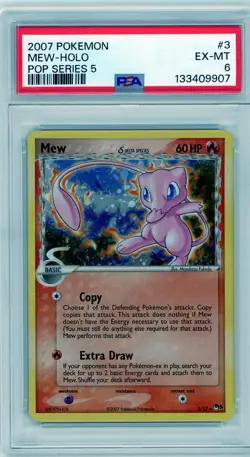 2007 Pokemon Pop Series 5 Mew Holo Corrected Back #3 PSA 6 - Image 1