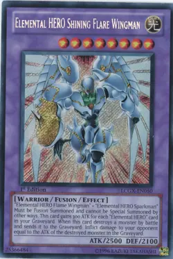 Yugioh Elemental Hero Shining Flare Wingman LCGX-EN050 Secret Rare 1st Editio LP - Image 1
