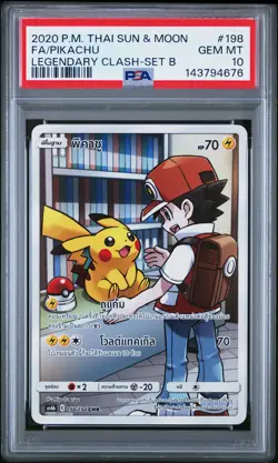 2020 POKEMON THAI SUN & MOON LEGEND CLASH SET B #198 FULL ART/PIKACHU PSA 10 - Image 1