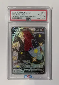 2020 Pokemon Champion's Path Charizard V Full Art Secret #079/073 PSA 10 - Image 1