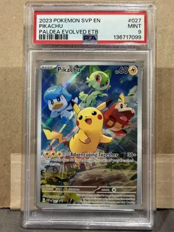 PSA 9 MINT Pikachu Paldea Evolved ETB Promo Full Art Holo 2023 Pokemon SVP 027 - Image 1