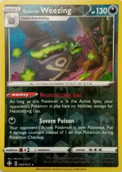 042/072 GALARIAN WEEZING REVERSE HOLO SHINING FATES POKEMON CARD - Image 1
