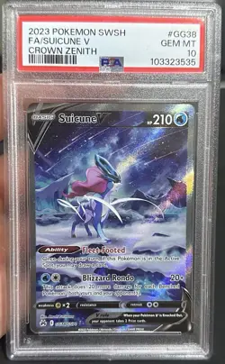 Pokemon Suicune V Full Art Ultra Rare Holo GG38/GG70 Crown Zenith PSA 10 - Image 1