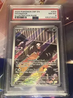Houndour Obsidian Flames Holo Card 204/197 SV03 PSA 8 NM-MT - Image 1