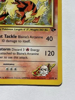 Blaine's Arcanine 1/132 Gym Challenge HP Holo Pokemon Card 2000 - Image 4