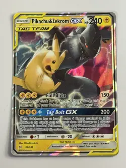 Pokemon Pikachu & Zekrom GX TAG TEAM Ultra Rare Holo 33/181 Sm-Team Up Card NM - Image 1