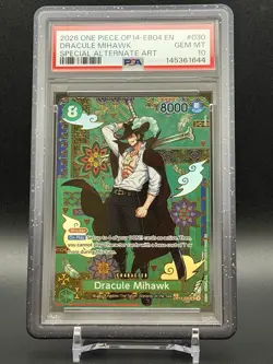 Dracule Mihawk Super Rare SP OP12-030 Azure Sea's Seven Foil PSA 10 - Image 1