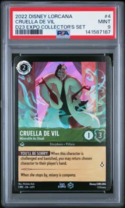 2022 DISNEY LORCANA PROMO #4 CRUELLA DE VIL - MISERABLE AS USUAL PSA 9 - Image 1