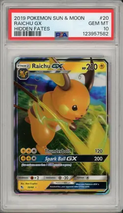 2019 Pokemon Sun & Moon Hidden Fates Raichu GX #20 PSA 10 - Image 1