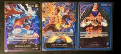 ONE PIECE CCG LOT OF 3 HOLO LEADERS LUFFY Op09-061, ACE & NEWGATE CROCODILE NM - Image 1
