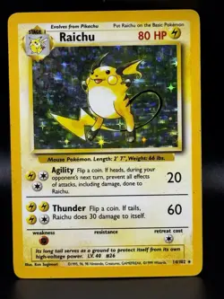 Pokemon TCG Raichu Holo Rare Card 14/102 Base Set English Edition - Image 1
