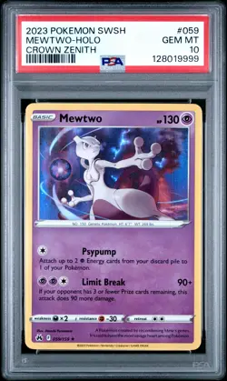 2023 POKEMON SWORD & SHIELD CROWN ZENITH #059 MEWTWO-HOLO PSA 10 - Image 1