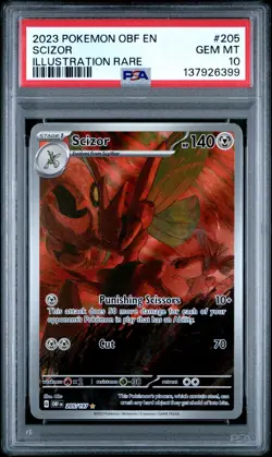 PSA 10 MINT 2023 POKEMON OBF EN-OBSIDIAN FLAMES ILLUSTRATION RARE #205 SCIZOR - Image 1