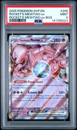 2025 POKEMON SVP EN-SV BLACK STAR PROMO #205 TEAM ROCKET'S MEWTWO EX PSA 9 - Image 1