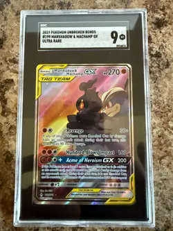 2019 POKEMON SUN & MOON UNBROKEN BONDS FULL ART/MARSHADOW & MACHAMP GX SGC 9 - Image 1