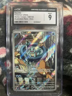 Pokemon Squirtle 148/142 Stellar Crown Illustration Rare Holo CGC 9 - Image 1