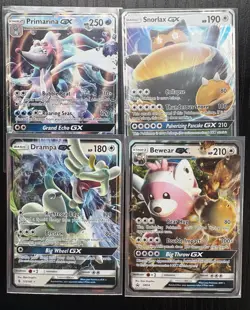 Pokemon Lot Primarina GX 42/149 Snorlax GX SM05 Bewear GX SM34 Drampa GX 115/145 - Image 1