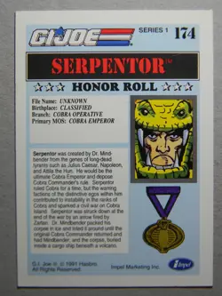 GI JOE HONOR ROLL 1991 SERPENTOR Card Series 1 #174 Used Scratches Hasbro - Image 3