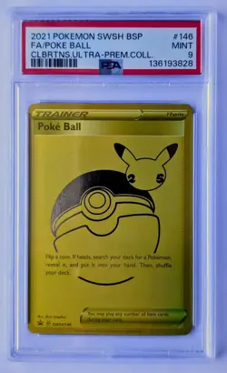 PSA 9 MINT Poke Ball 146 Pokemon Celebrations 25th Anniversary UPC Promo - Image 1