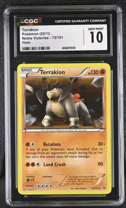 CGC 10 GEM MINT Terrakion 2011 Noble Victories 73/101 Holo Pokemon Card - Image 1