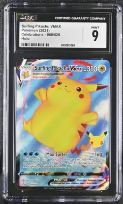 Pokemon TCG GRADED 2021 Surfing Pikachu VMAX 009/025 Celebrations M+ 9 CGC ENG - Image 1