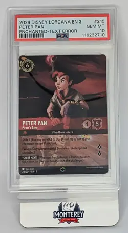 Disney Lorcana Peter Pan Pirate's Bane Enchanted TEXT ERROR #215 PSA 10 GEM MINT - Image 1