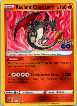 Radiant Charizard 011/078 Radiant Rare Holofoil - Pokemon GO NM - Image 1