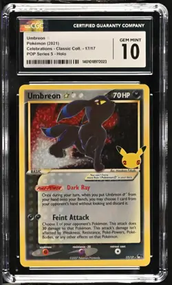 CGC 10 Umbreon Celebrations 17/17 Classic Collection Pokemon Card Gold Star 2021 - Image 1