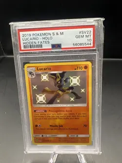 Pokemon Lucario SV22/SV94 Hidden Fates: Shiny Vault Shiny Holo Rare Holo PSA 10 - Image 1