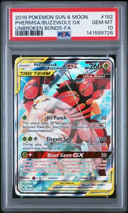 2019 POKEMON SUN & MOON UNBROKEN BONDS FULL ART/PHEROMOSA & BUZZWOLE GX PSA 10 - Image 1