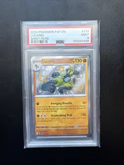 2024 Pokemon Paldean Fates Lucario 174/091 Shiny Rare PSA 9 MINT - Image 1