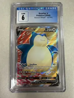 Pokemon Snorlax V Ultra Rare Full Art Holo Sword & Shield 197/202 CGC 6 - Image 1